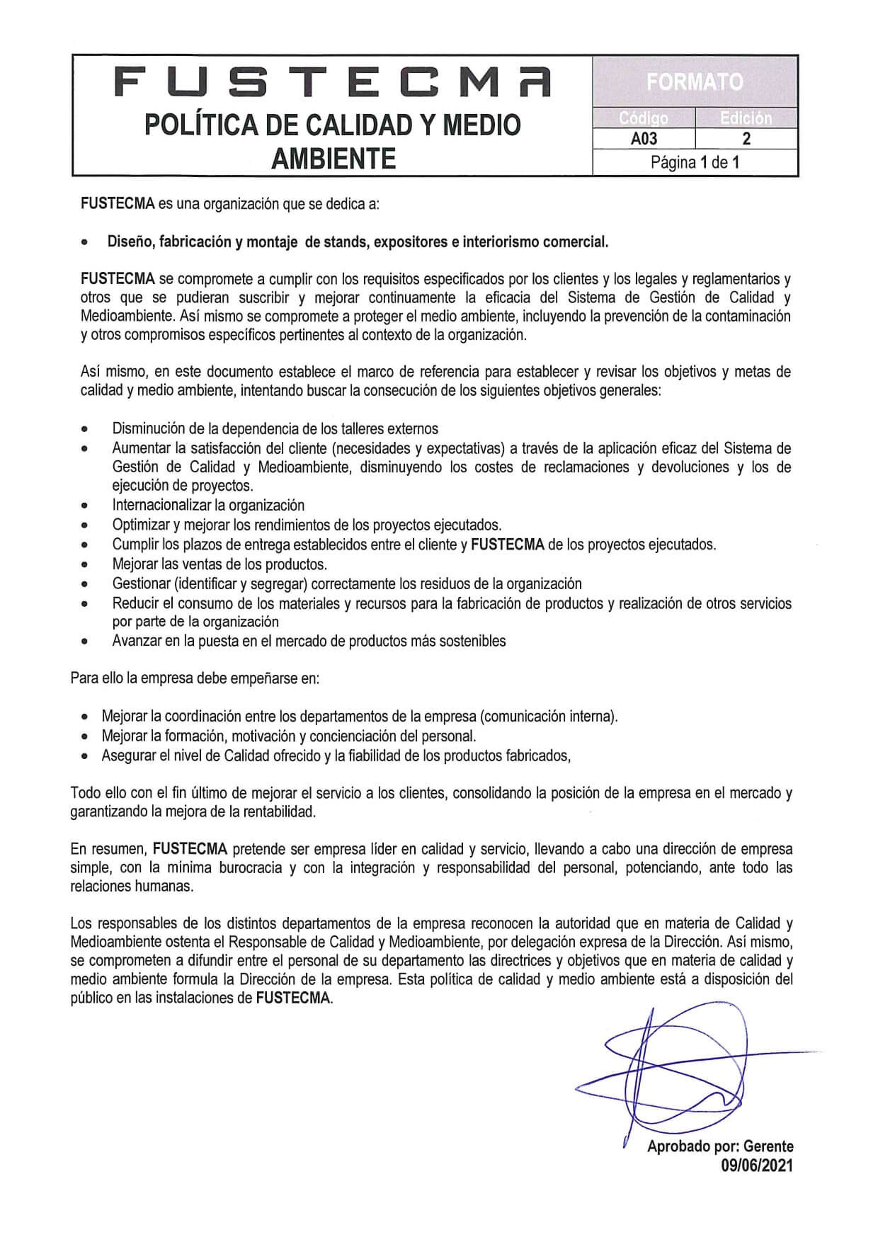 Política de calidad y medioambiente